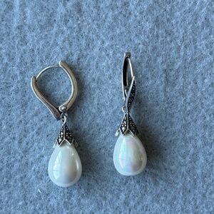 Thai Silver and Pearl Drop Earrings